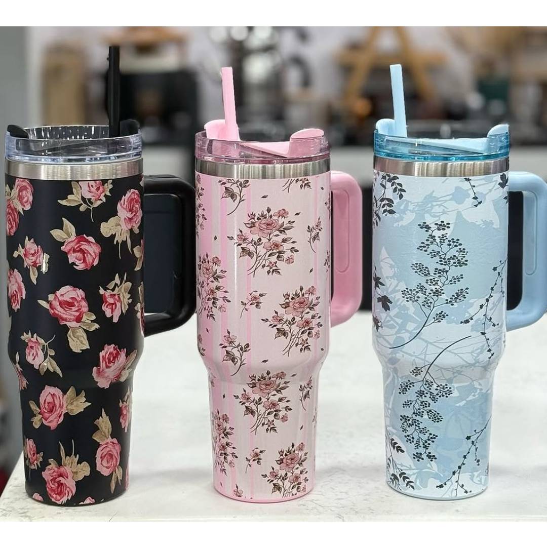 Cute Flower Print Large Stainless Steel Tumbler 40oz