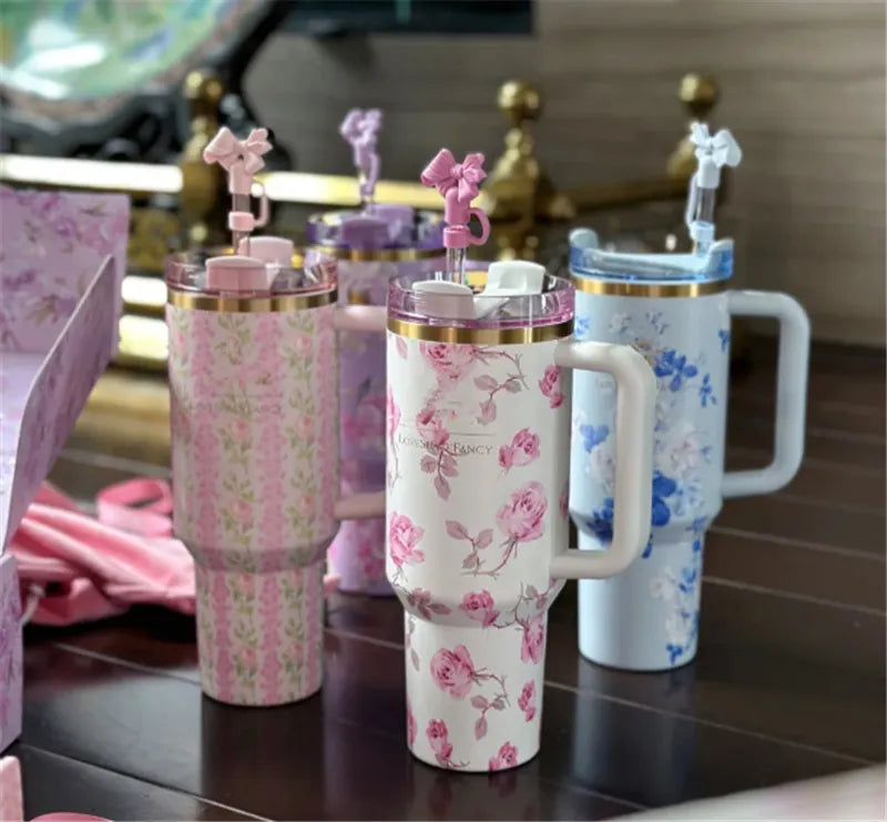 Cute Flower Print Large Stainless Steel Tumbler 40oz
