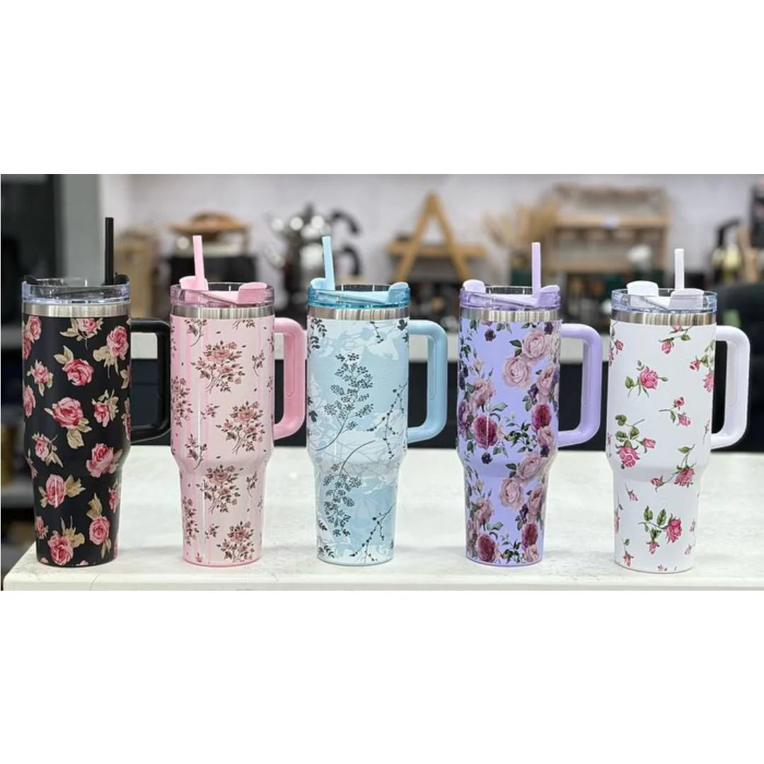 Cute Flower Print Large Stainless Steel Tumbler 40oz